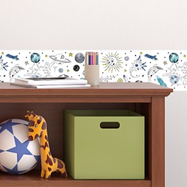 Tempaper Kids White Galaxy | Designer Removable Peel and Stick Borders and Stripes