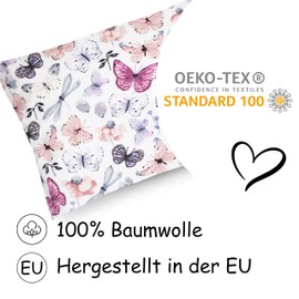 PinkZebra Children's Pillowcase 30 x 50 cm 100% Cotton Cushion Cover Boys Oeko-Tex Standard 100 Children's Covers with Zip Butterflies and Dragonflies
