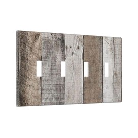 Gray Brown Wood Country Wooden Print 4 Gang Device Quad Toggle Decorative Electrical Outlet Light Switch Face Wall Plate, Unbreakable Polycarbonate Thermoplastic (Not Wood)