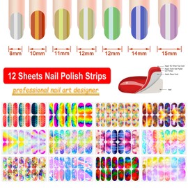 DANNEASY 12 Sheets Iridescent Nail Polish Stickers Full Nail Wraps Rainbow Nail Polish Strips Gel Nail Strips Self Adhesive Fingernail Sticker Nails for Women with Nail File, Cuticle Stick