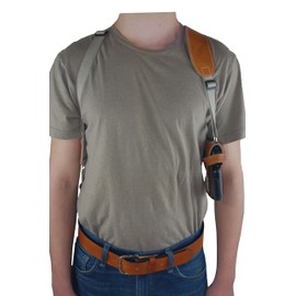 Barsony Horizontal Saddle Tan Leather Shoulder Holster for Sig Sauer P226 Legion 4.4" Left