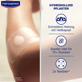 Hansaplast Plaster Second Skin Protection Large (3 Strips), Thin and Flexible Hydrocolloid Plaster with Healing Capsule Technology, Waterproof Wound Plaster with Extra Strong Hold for at least 72