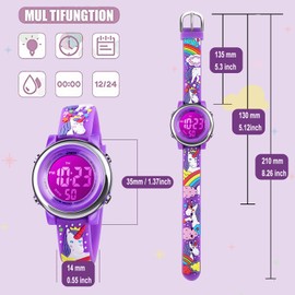 cofuo Kids Digital Sport Waterproof Watch for Girls Boys, Kid Sports Outdoor LED Electrical Watches with Luminous Alarm Stopwatch Child Wristwatch - Unicorn Dark Purple