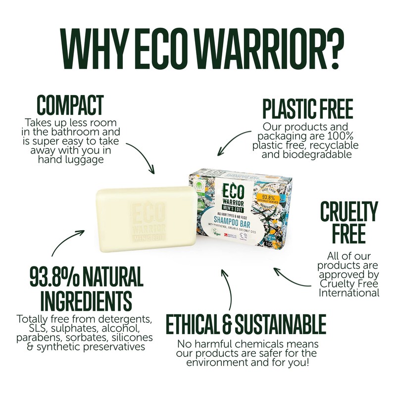 Eco Warrior Men’s Edit Shampoo Bar 100g, Natural, Eco Friendly,