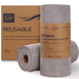 Poyday Reusable Paper Towels Washable: 100Pack Reusable Microfiber Towels Roll Tear Away 12x12In Eco Friendly Cloth Paper Towels Alternative Absorbent Paperless Towels for Kitchen(Gray*2)