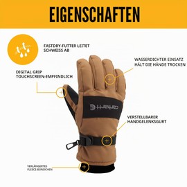 Carhartt, A511 Mens Waterproof Gloves, Black/Grey, M (pack1)