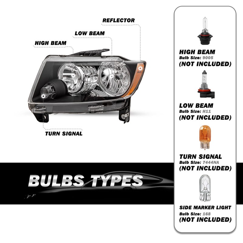 SOCKIR Halogen Headlight Assembly Fit for 2011 2012 2013 Jeep