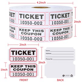 L LIKED Raffle Tickets Double Rolls 1000 Per Roll 50/53 Raffle Tickets for Events,Carnivals, Entry, Class Reward, Prizes(White)