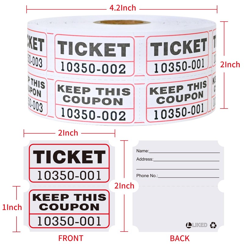 L LIKED Raffle Tickets Double Rolls 1000 Per Roll 50/53