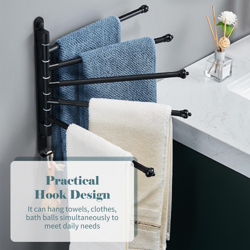 Swivel Out Towel Racks with Hooks 2-Bars Foldable Arms Bath