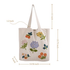 Perseverance Trade - Bolsa de lona de bordado para mujer, reutilizable, de algodón, para compras, compras, playa, libro, regalo, gimnasio, hortensia púrpura, L