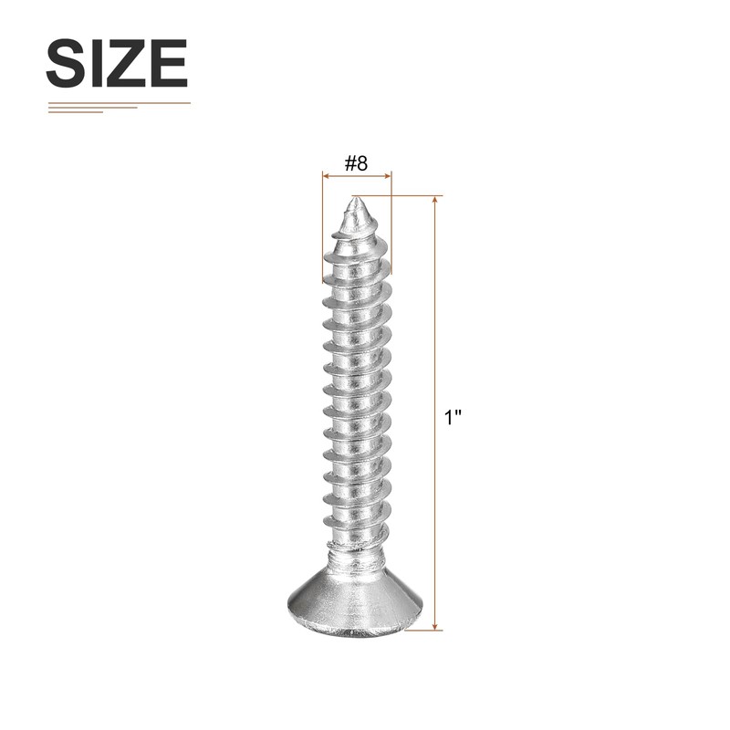 DTGN 100Pcs #8x1" Flat Head Wood Screws, 304 Stainless Steel