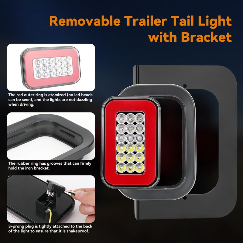 RVZONE 12V 42 LED 3‑in‑1 Trailer Tail Lights Kit 2Pcs