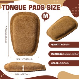 Shyyween 3 Pairs Shoe Tongue Pads Soft Self Adhesive Inserts for Men Women Handmade Elastic Foam Shoe Padding for Solves Loose Shoes Problem(Brown,Size M)