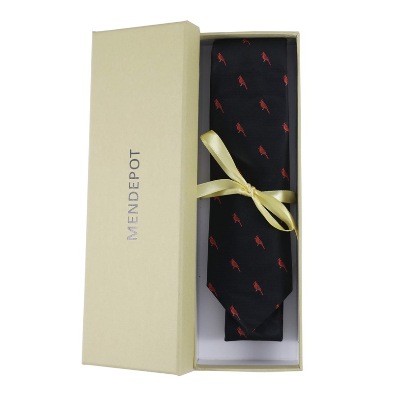 MENDEPOT Red Birds Pattern Necktie With Gift Box Northern Cardinal
