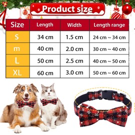 Christmas Cat Dog Collars, Dog Collar Christmas, Christmas Cat Collar, Adjustable Christmas Collar Dog, Cat Collar with Bow, for Cats, Dogs (L)