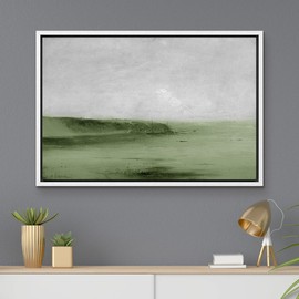 MUDECOR Framed Canvas Print Wall Art Green & Gray Watercolor Hill Landscape Nature Wilderness Illustrations Impressionism Rustic Scenic Colorful for Living Room, Bedroom, Office - 16"x24" White