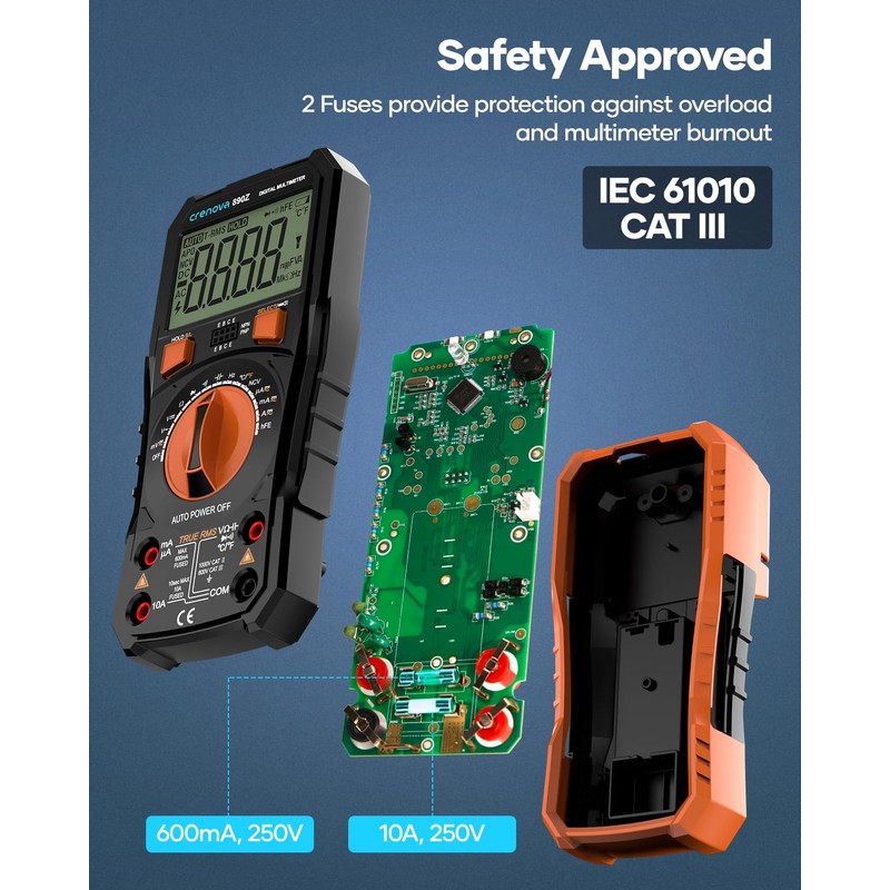 Crenova 890Z Digital Multimeter, 6000 Counts TRMS Multimeter Tester, DC