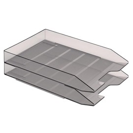 Acrimet 2 Tier Paper Organizer Letter Tray - Plastic Stackable Desk File Organizer, Front Load Paper Sorter Organizer for Letter/A4 Office File Folder Holder - Smoke