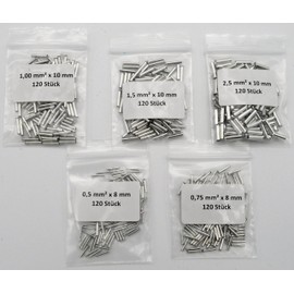Wire End Ferrules Set Assortment Uninsulated Blank 0.5/0.75/1.0/1.5/2.5 mm² 600 Pieces Resealable