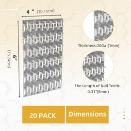 JAVOUKA 20 Pack 6x4 inch Truss Mending Plate with 8mm Nail Teeth, Galvanized Steel Flat Mending Plates Repair Pronged Truss Mending Plate, Thickness 1mm, for Timber Roofing Wood Truss Connector Plate