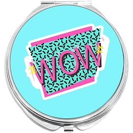 NewCharms Teal Pink Wow 80s Compact with Mirrors - Perfect Pocket and Purse Size Folding Mirror for Applying Make Up Anywhere