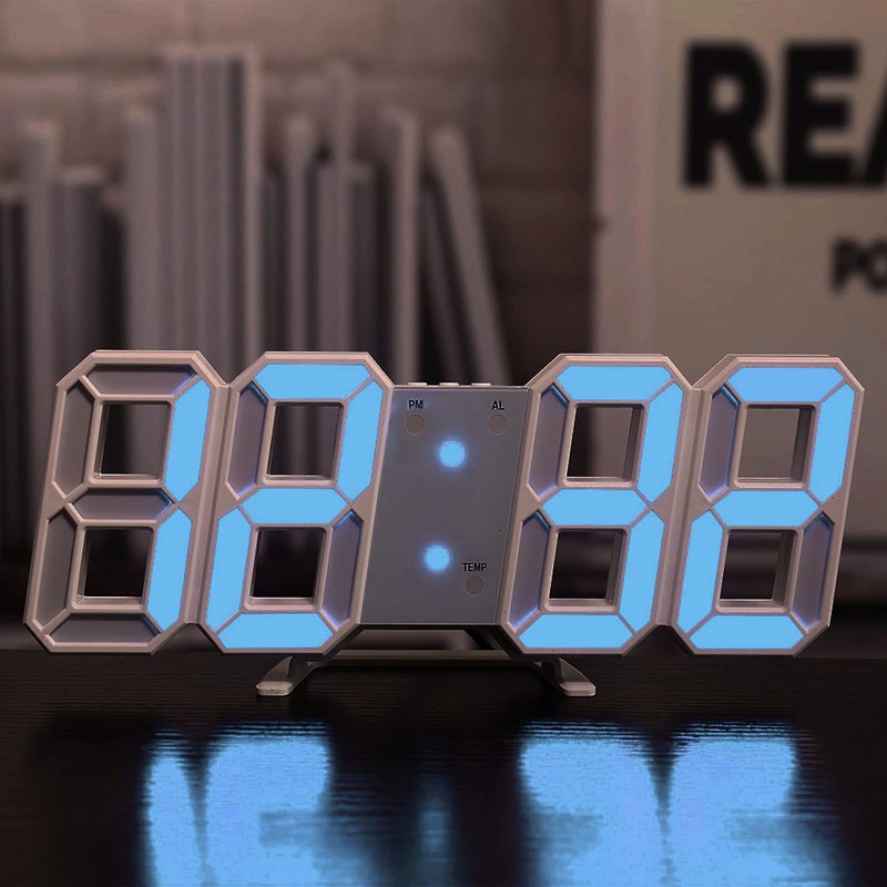 BuyWeek 3D LED Wall Clock, White Frame, Digital Alarm Clock,