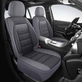 HChengkikz 3D Foam Leather Car Seat Covers Two Front Seats only, Air Cool Mesh Thick Seat Covers, All Weather Car Seat Cover Comfort & Protection for Truck,SUV,Sedan,Van, Airbag Compatible (Grey)