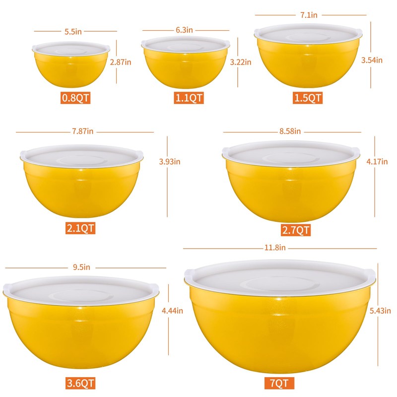 Moxinox Yellow Mixing Bowls with Airtight Lids, Stainless Steel Nesting