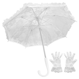 Pateekate Mini Lace Parasol for Girls Ages 3-10 – Small Decorative Umbrella for Kids, White Victorian-Style Sun Parasol for Dress-Up, Party, Photoshoot, Not for Rain