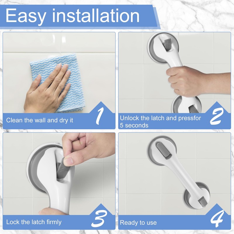 2Pcs Anti-Slip Shower Grab Bar - Sturdy Bathtub Safety Handle