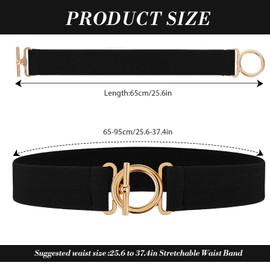 HJZHII Women Elastic Belt, Invisible Stretch Ladies Belt with Gold Flat Buckle Skinny Waist Belts Adjustable Waist Web Strap Black Stretch Belts For Jeans Pants Dresses