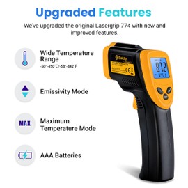 Etekcity Infrared Thermometer Gun,-50°C~450°C（-58°F~842°F）,Digital IR Temperature Gun for Cooking,Pizza Oven,Refrigerator,Industrial,Reptile（Not for Human ）Yellow/Black