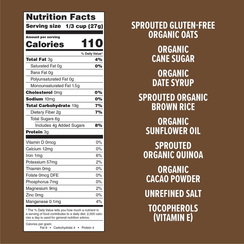 One Degree Organic Foods Sprouted Oat Quinoa Cacao Gluten Free