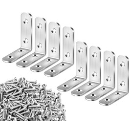 beihuazi® 8 x Angle Connectors Stainless Steel Angle Brackets 65 x 65 mm L Shape Right Angle Stainless Steel Corner Bracket Furniture Angle with 32 Screws for Table Chair Bookshelf Silver