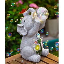 Yeomoo Elephant Figures with Solar Bubbles Decoration for Outdoor Use - Elephant Decoration with Butterflies Garden Decoration Funny Elephant Gift for Women Mum Men Birthday Solar Decoration for