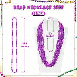 Huskein 12 PCS Purple Mardi Gras Beads, 33" Mardi Gras Beads Bulk, Purple Bead Necklace, Mardi Gras Throws Accessory Set, Round Beads Necklaces for Mardi Gras Carnival Celebrations