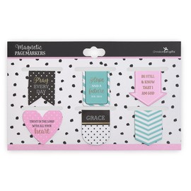 Christian Art Gifts Magnetic Scripture Bookmark Set for Men and Women: Pray Every Day Inspirational Pink and Teal Magnetic Bible Verse Pagemarker Set of 6 for Bibles and Books, Petite Cut Size 1” x 1”