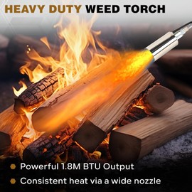 Propane Torch Weed Burner with Push Button Igniter, 10FT Hose & 500,000 BTU (Max 1.8M), Heavy Duty Detachable Blow Torch for Ice Melting, Roofing, Garden & Outdoor Use, Fits 5-40lb Propane Tanks