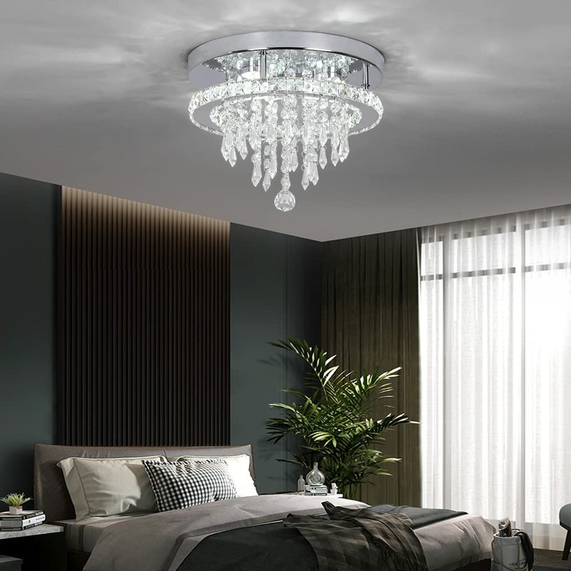Deckrico Modern K9 Crystal Chandelier 3 LED Lights Stainless Steel