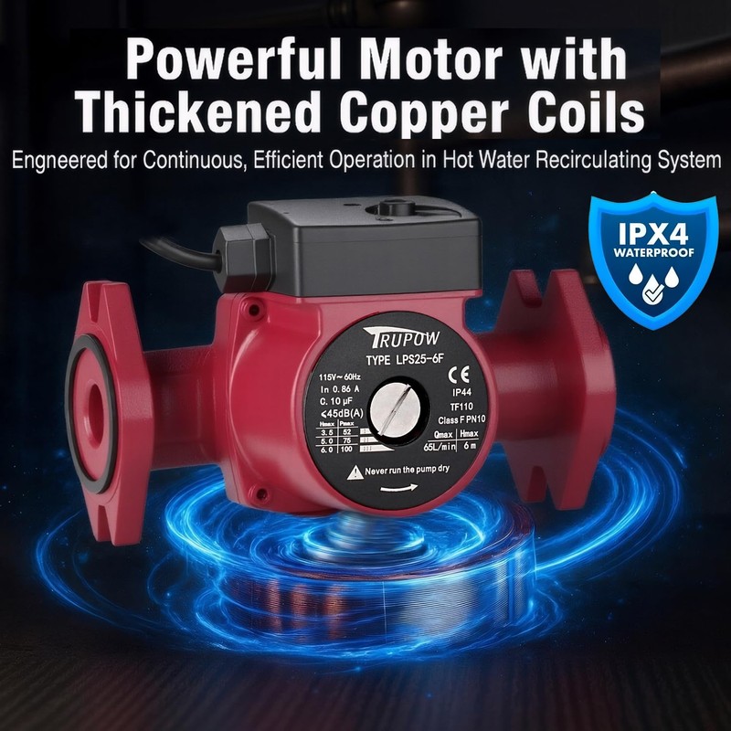 Trupow 1" Flange Connection 115V Hot Water 3-Speed Circulation Pump