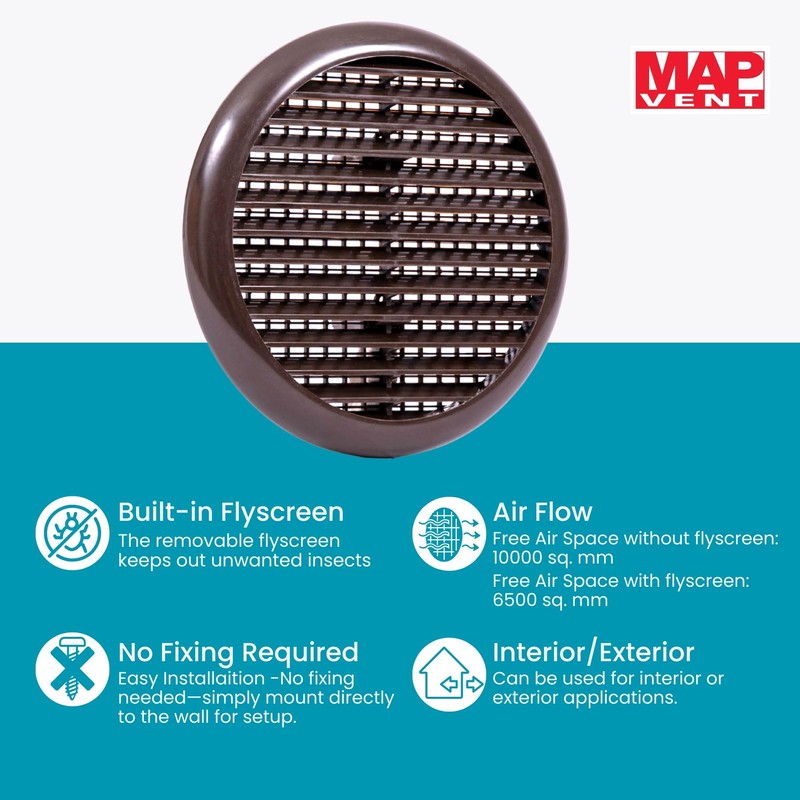 Map Round Louvre Air Vent Cover for Openings 80-152mm, Integral