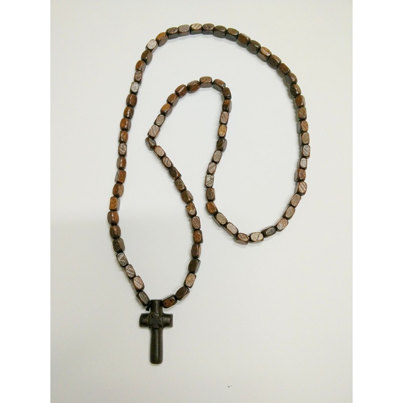 Two-Sided Christian Orthodox Greek Religious Rozary Necklace with Wood Cross