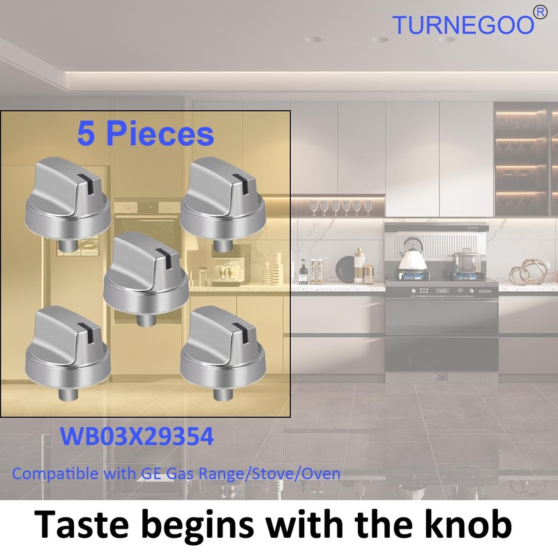 TURNEGOO Upgrade WB03X29354 Stove Knobs Replacements, Reinforced Stainless Steel Protection