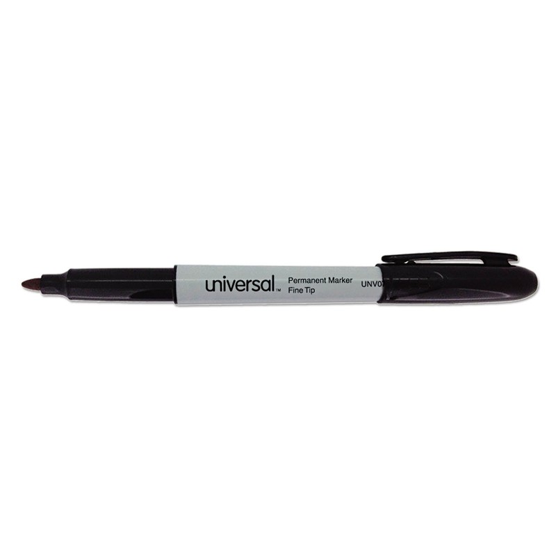 Universal UNV07071 Fine Bullet Tip Pen-Style Permanent Marker - Black