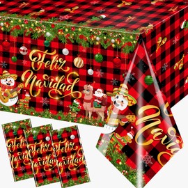 HAKOTI 54 * 108 Inches Feliz Navidad Decorations Tablecloth, 3Pieces Mexican Christmas Decorations Tablecover, Spanish Christmas Tablecloth for Mexican Christmas Feliz Navidad Christmas Decorations