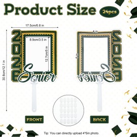 24pcs Graduation Fans Custom Face Fans with Handle Double Sided Personalized Big Head Cutout on a Stick Class of 2026 Grad Photo Props Blank DIY Frame for Graduate Party Souvenirs(Forest Green)