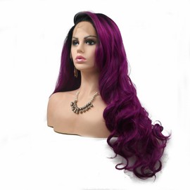 SereneWig 1B Black Ombre Purple Wig Long Wave Heat Resistant Synthetic Lace Front Wigs for Women Daily Party Cosplay Use Dark Roots to Violet/Lavender Purple Wigs Drag Queen 24" Side Part