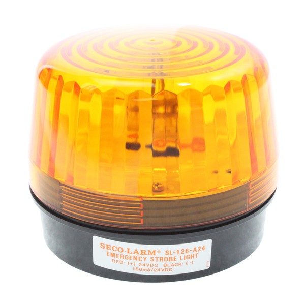 SECO-LARM SL-126-A24Q/A Strobe Light, Amber Lens; For "informative" general signaling requirements; For 6 to 24-Volt use; Incorrect polarity cannot damage circuit or draw current; Easy 2-wire installation, regardless of voltage