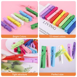 Colored Clothes pins 12 Color, Colorful ClothesPins Wooden Clips for Photos Pictures Decorative Crafts, Decoration clothespins Clothing Hanging clothespins 2.9inch 50PCS (Rainbow Colors)